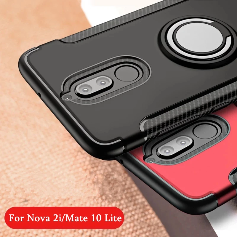 

Case For Huawei Mate 10 Lite Nova 2i Cases Hard PC+Soft silicone Combo Magnetic Ring armor Cover For huawei nova 2 plus cases