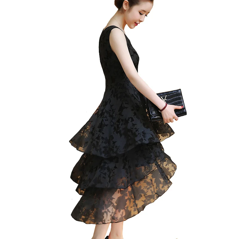 Fashion 2017 Short Party Dress Women Elegant Multi-Layer Swallowtail Tuxedo Black White Lace Cute Vestido De Festa Curto |