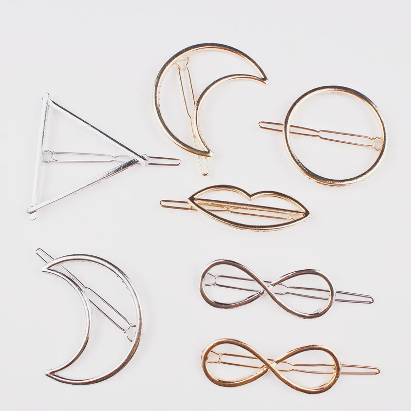 

simple geometry triangle metal Fashion Women Gold Silver Hairpin Clip Hair Accessories Geometry Bobby Leopard