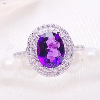 

Natural real amethyst ring 925 sterling silver Free shipping Fine jewelry 3.3ct gemstone Handworked rings #F97801