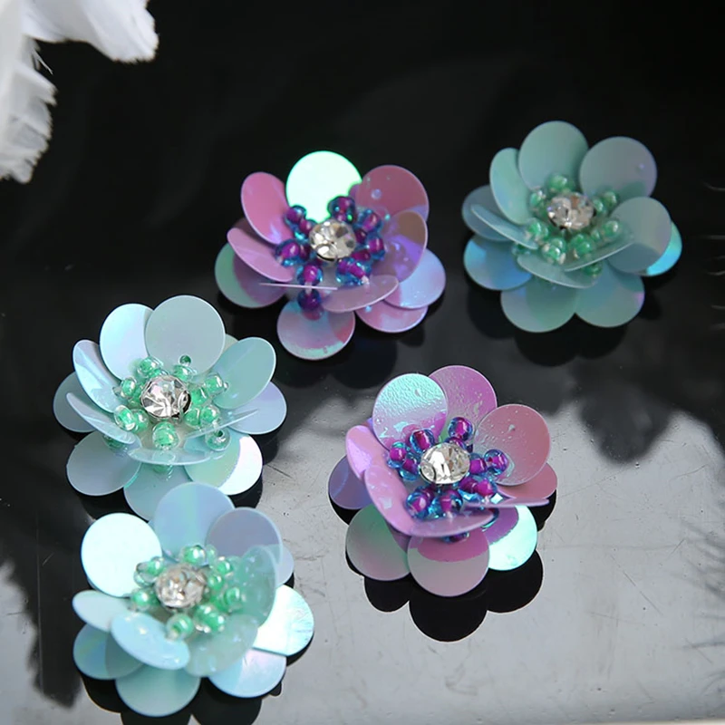

10pcs/lot Small 2.9cm Sequins Flower Patch Vintage Embroidered Applique Fashion Clothing Decoration Sew On Patch Accessory