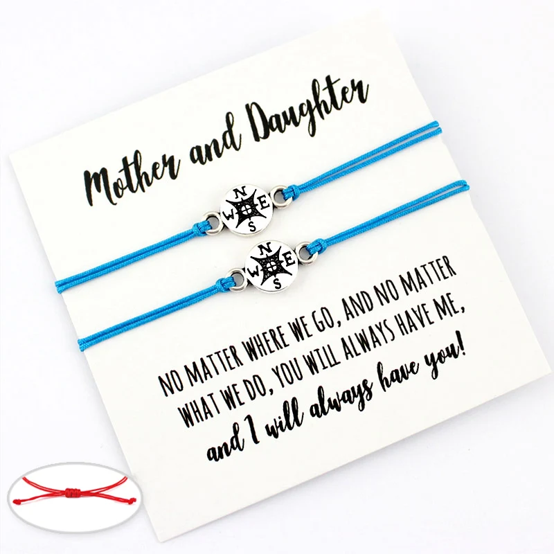 

Compass Sailing Mom Daughter Charm Card Adjustable Bracelets Women Men Friendship Lover's Couple Jewelry Christmas Gift