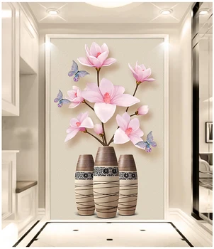 

DIY 5D diamond painting Magnolia denudata flower diamond embroidery pink flowers buttery vase full drill diamond mosaic painting
