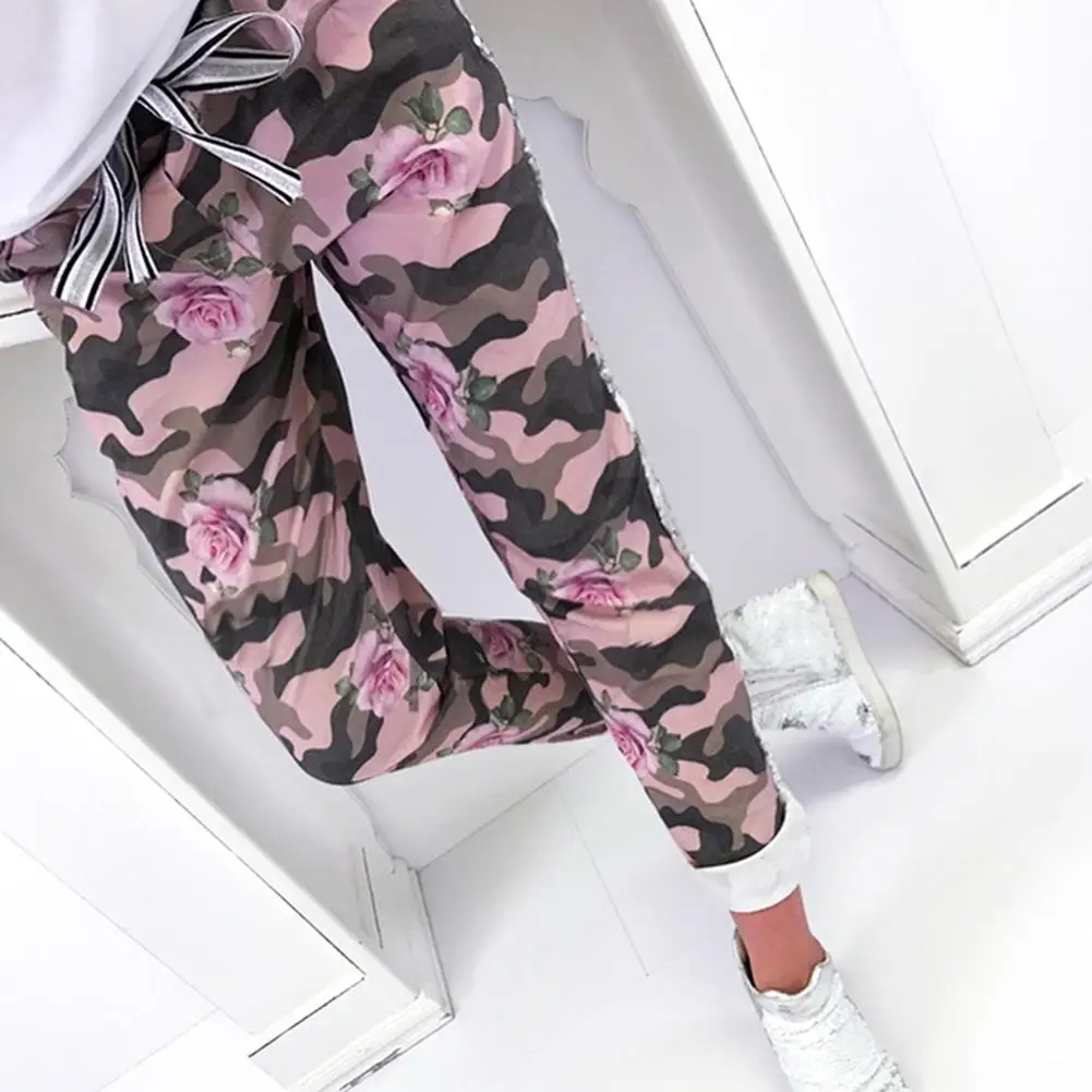 

Fashion Plant Flower Camouflage Sequins Stripe Women's Casual Long Pants Trousers