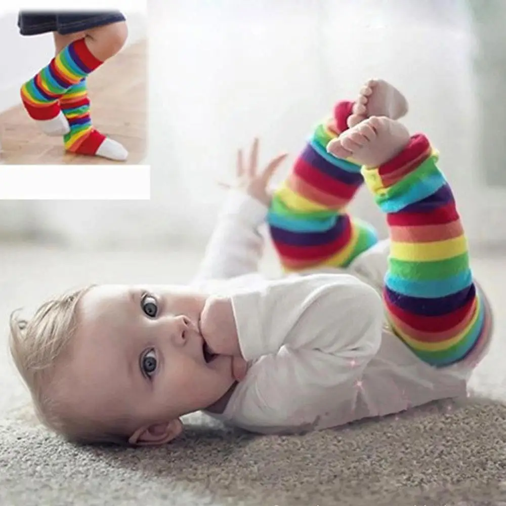 

Toddler New Rainbow Colorful Striped Design Knee High Baby Socks Girls Boys Fall Winter Leg Warmers Fox Socks Knee Pad
