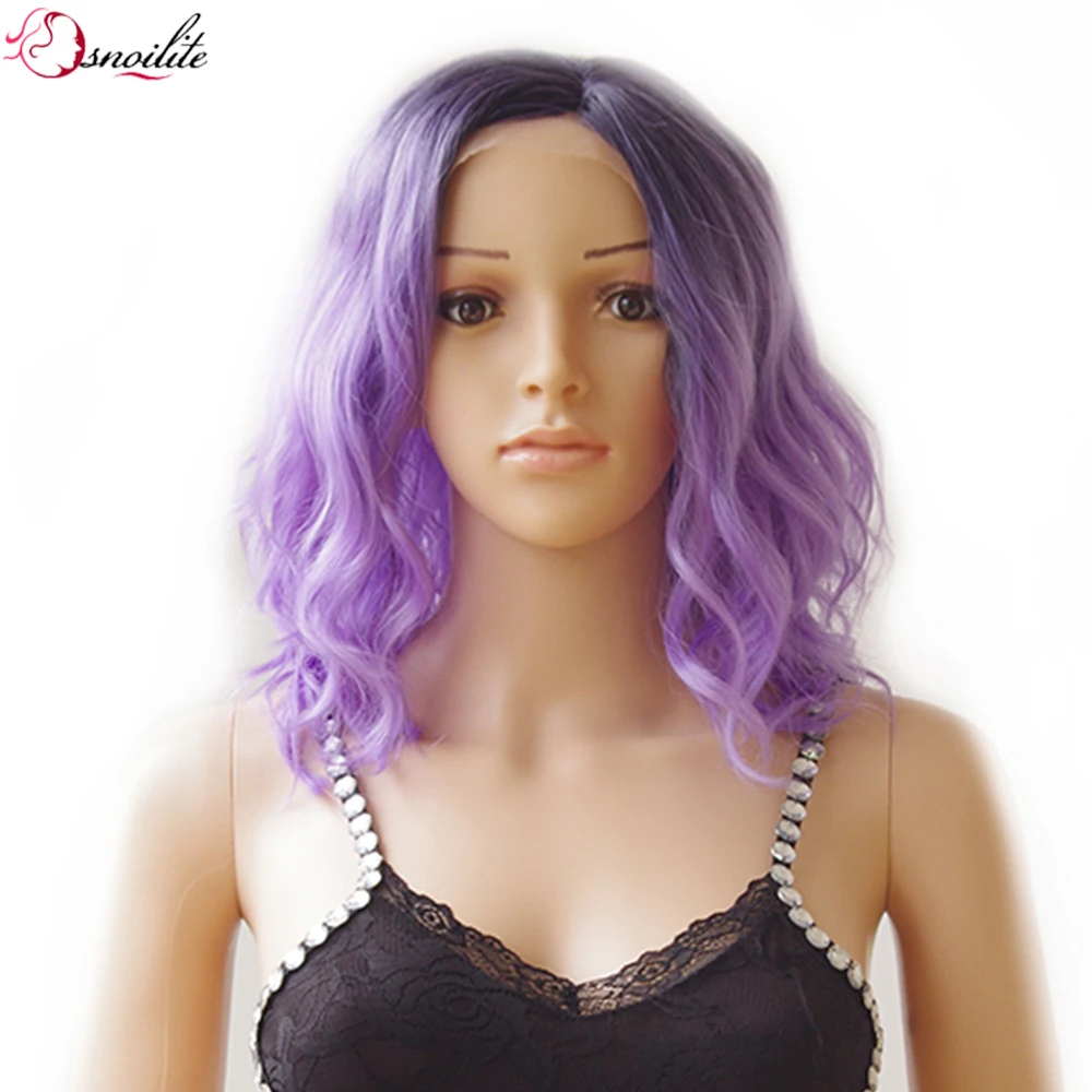 s-noilite 40cm Body Wave Lace Front Synthetic Wig for Women Ladies 150% Density Heat Resistant Full Hair Wigs Mix Dark Purple body-wave : image s-noilite 40cm Body Wave Lace Front Synthetic Wig for Women Ladies 150% Density Heat Resistant Full Hair Wigs Mix Dark Purple body-wave