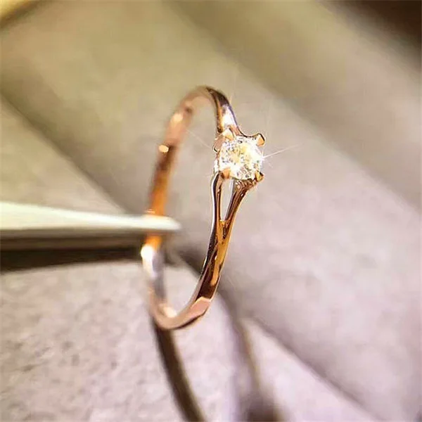 Simple Classic Style Rings For Women Four Claws Mini Cubic Zirconia Rose White Gold Color Birthday Gift Fashion Jewelry KCR231