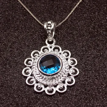 

Glowing London BlueTopaz 925 Sterling Silver Color Charms Pendant Chain Necklace 20 Inch