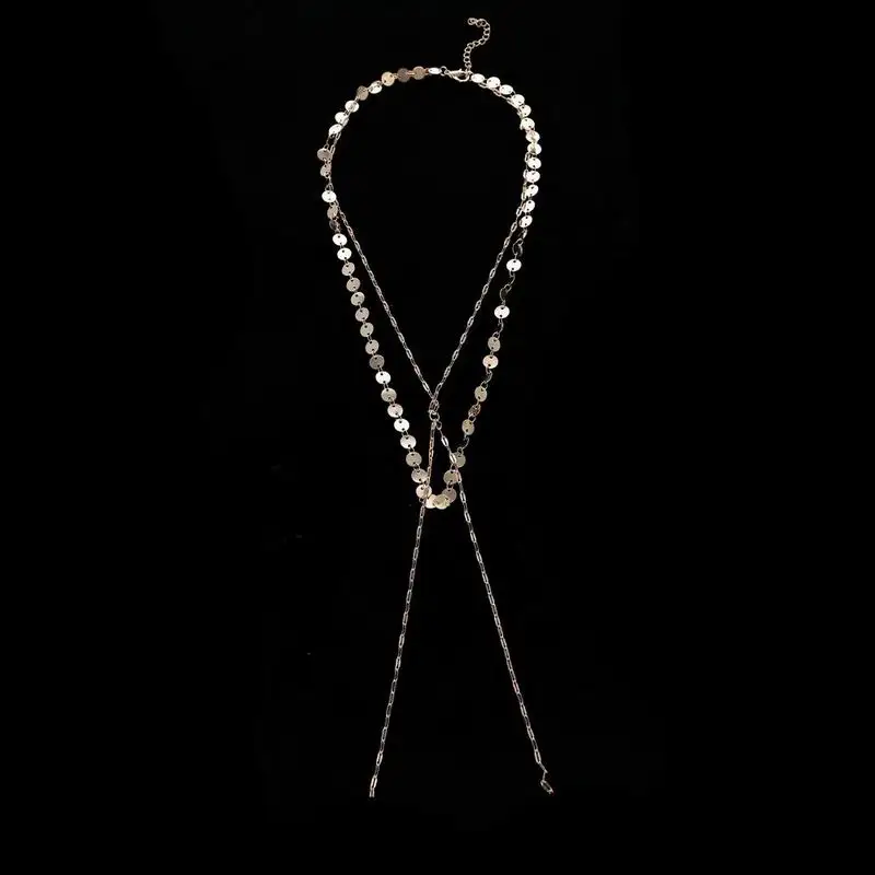 Бохо Лариат Ожерелье длинное y-образное ожерелье двойная нить блестки обертывание колье-чокер с монетой для женщин ювелирные изделия