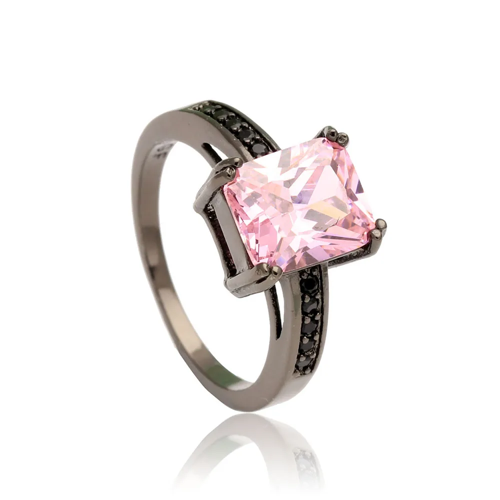 Luxury square pink black Czech zircon paved jewellery women wedding rings black gold-color Princess Cut Engagement Ring Luxury square pink black Czech zircon paved jewellery women wedding rings black gold-color Princess Cut Engagement Ring
