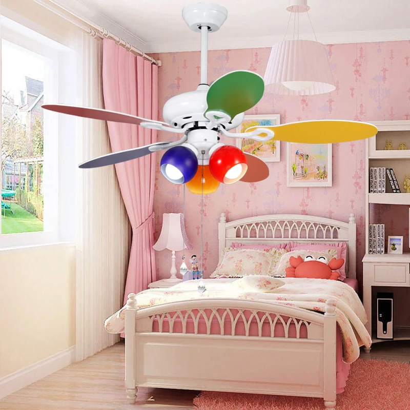 

Ceiling fan Children's room off the light dinner hall color fan light with wooden lamp fan Restaurant ZH FS11