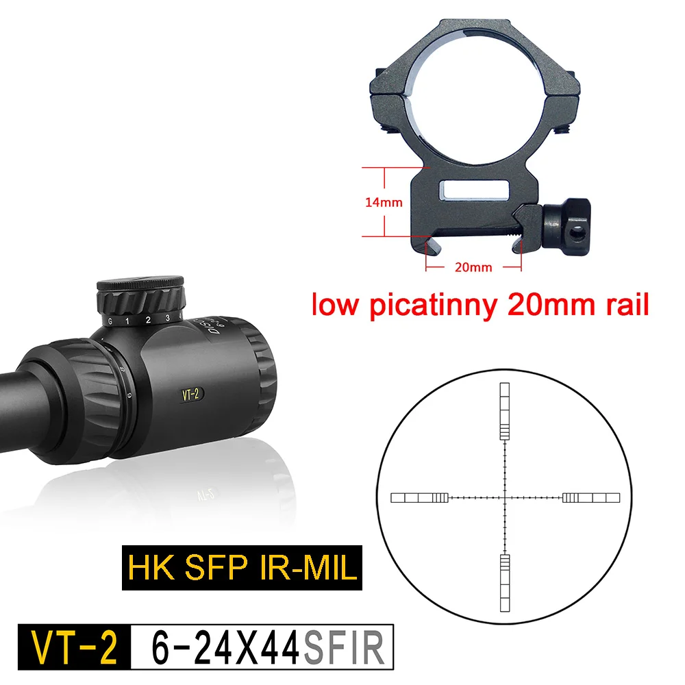 Discovery VT-2 6-24x44 SFIR Mil-dot оптический прицел с подсветкой - Цвет: 2low picatinny 20mm