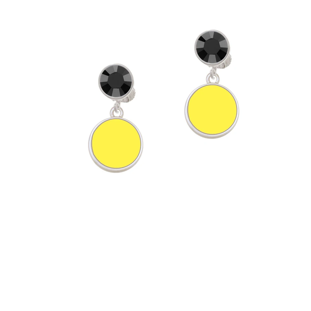 Small Yellow Enamel Disc Crystal Clip On Earrings (2)