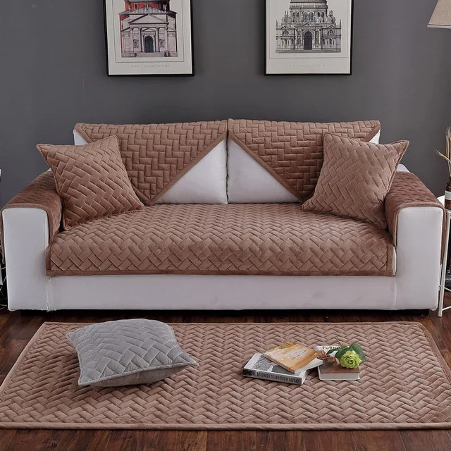 Диван Чехлы для гостиной серый кофе бежевый плюшевый мягкий диван подушка диване покрытие нескользящий современный минималистичный угловой диван полотенце - Цвет: 1PCS coffee