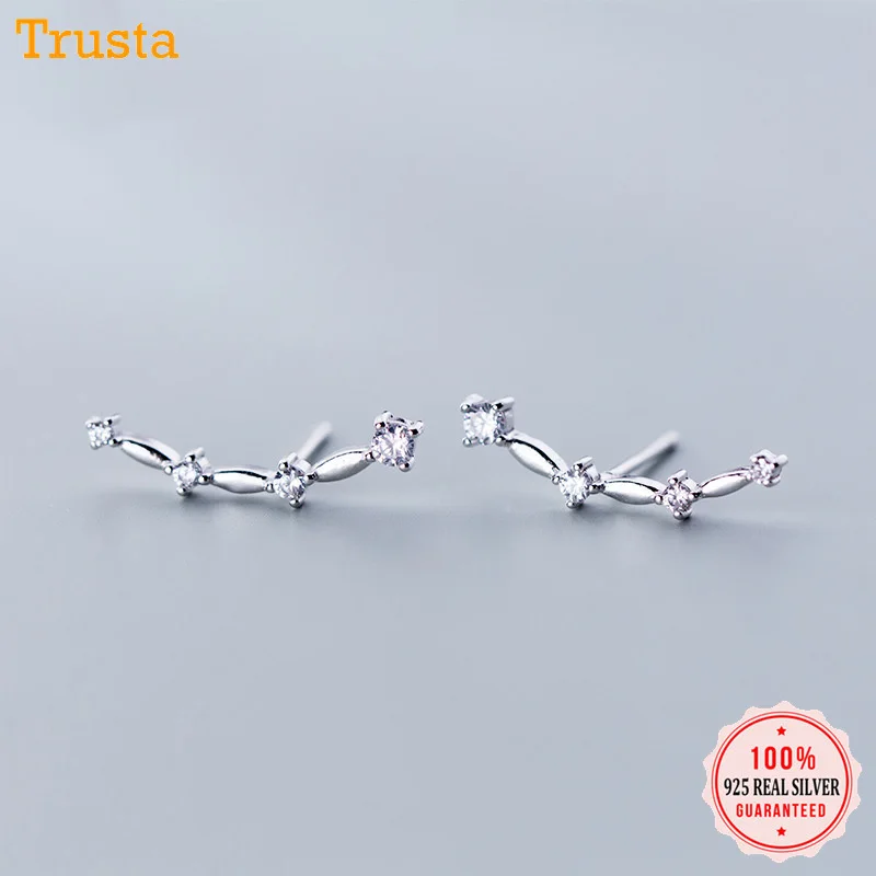

Trusta 2019 New 925 Sterling Silver Earring Jewelry Fashion Simple Style CZ Stone Stud Earrings Gift for Women Teen Girls DS1428