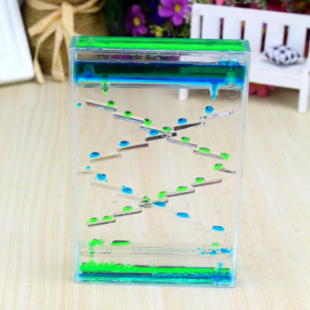 Square Slide Floating Mix Colored Oil Hourglass Bubbler Motion Timer Sensory Toy Home Decor -Blue + Green