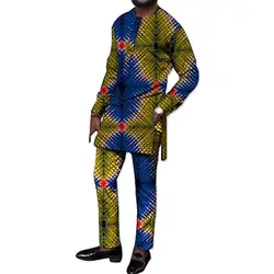 Мужские футболки Африканская Одежда наборы мужские топы с принтом + брюки набор модный принт костюм футболка + брюки Африка одежда для