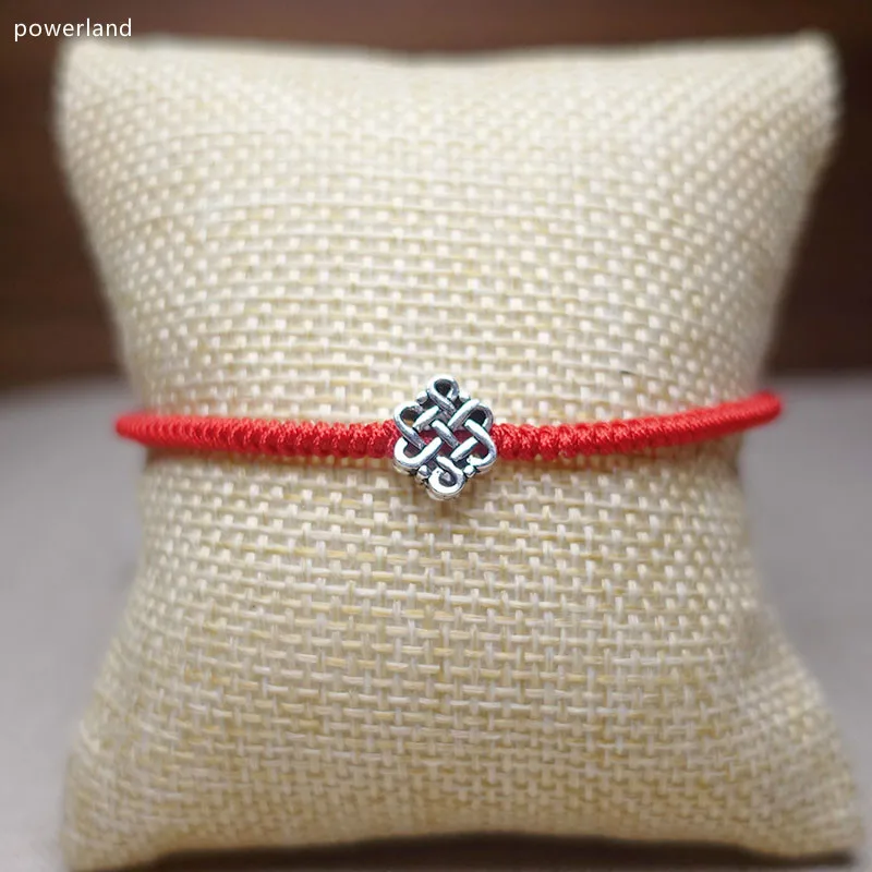 Настоящее 925 пробы серебряный китайский красный браслет с узлом для женщин счастливый браслет восковой струны амулет дружба подарок ювелирные изделия ручной работы