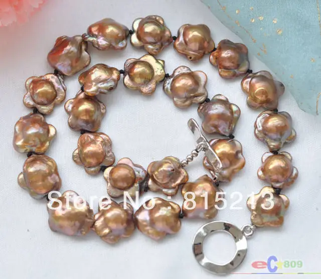 

ddh00418 18mm plum blossom coffee KESHI REBORN PEARL NECKLACE 17inch