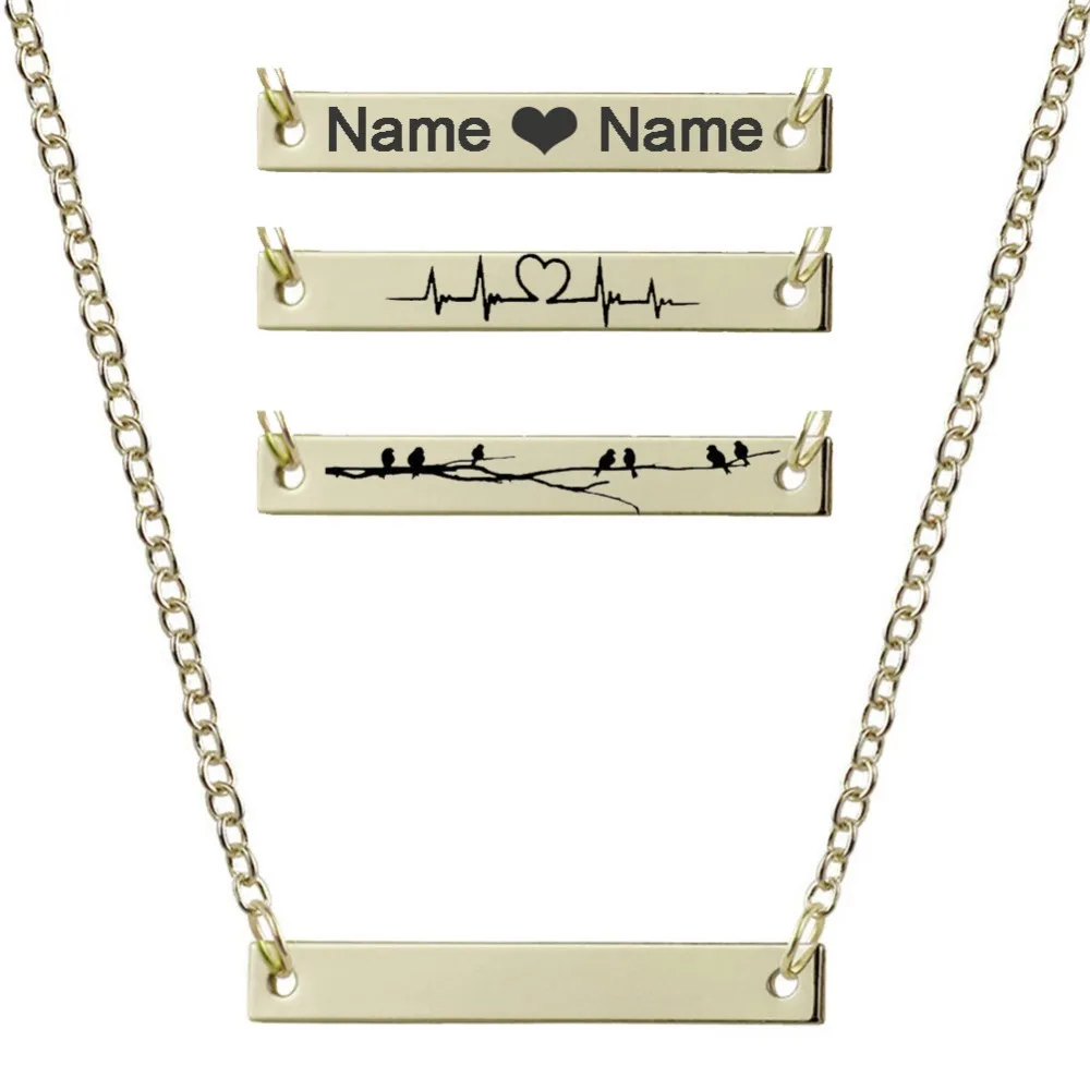 New Blank Bar Pendant Necklace Dainty Gold Heartbeat Necklace Engraved