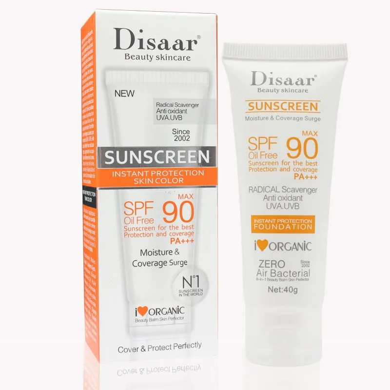 Facial Sunscreen Cream Protetor Solar Facial SPF 90 Oil Free Radical Scavenger Anti Oxidant UVA/UVB 40g Anti Sun Day Cream