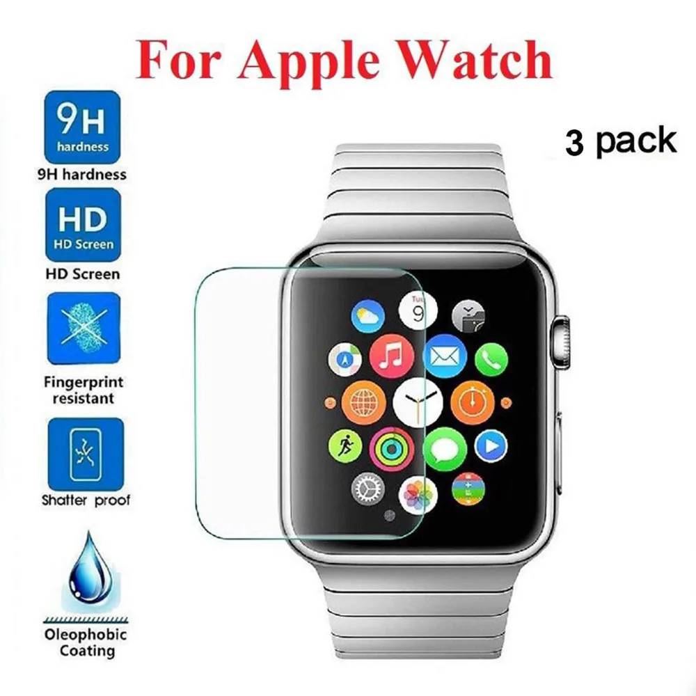 

3pcs Protective Glass on for Apple Watch Series 1 2 3 38mm Tempered Glass Screen Protector Shockproof Ultra Thin Protection Film