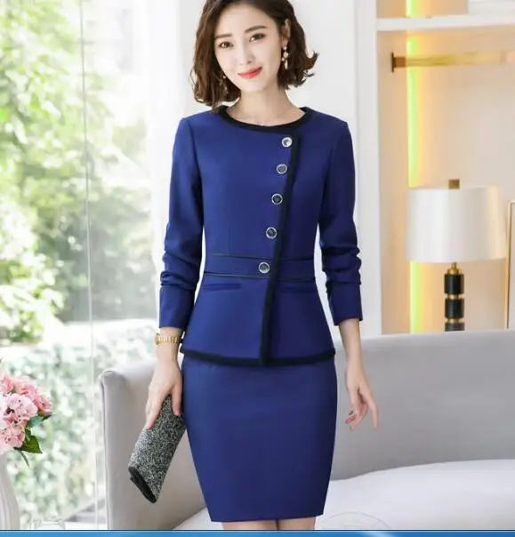 Autumn Fmasuth Elegant Ruffle Office Uniform Skirt Suit Autumn Full ...