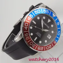 42mm parnis black dial luminous marks Rubber Strap Sapphire Crystal Date window 21 jewel Miyota Automatic Mens Watch