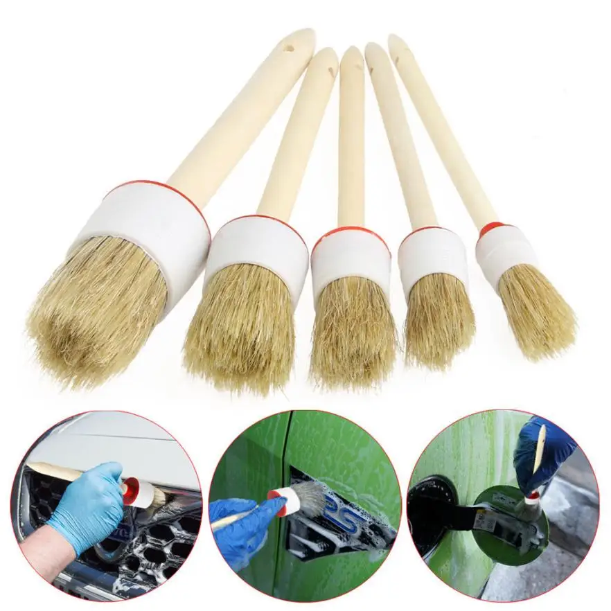

New Arrival 5Pcs Soft Car Detailing Brushes for Cleaning Dash Trim Seats Wheels Wood Handle ap10Sep 21