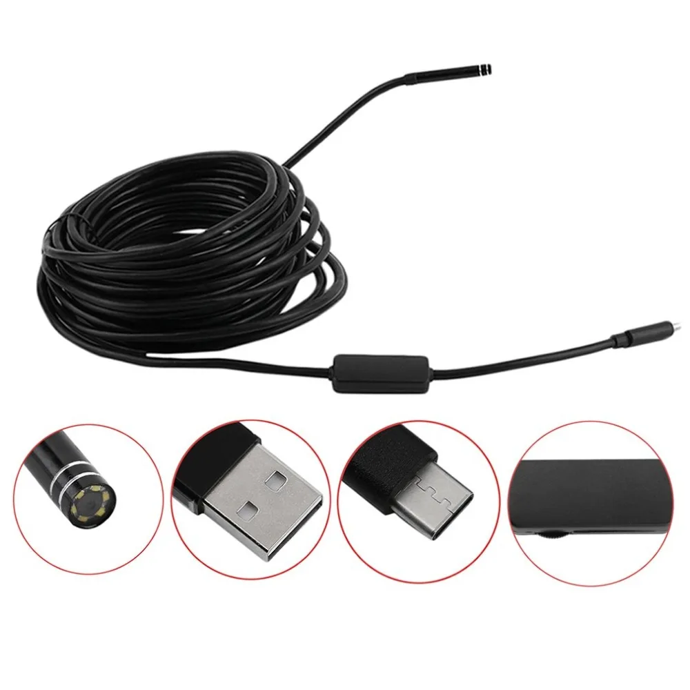 

TYPE-C USB Endscope Camera With 5mm/7mm Lens 1/7/10M Cable Hard/soft Wire Waterproof IP67 High Resolution 640*480 For Android