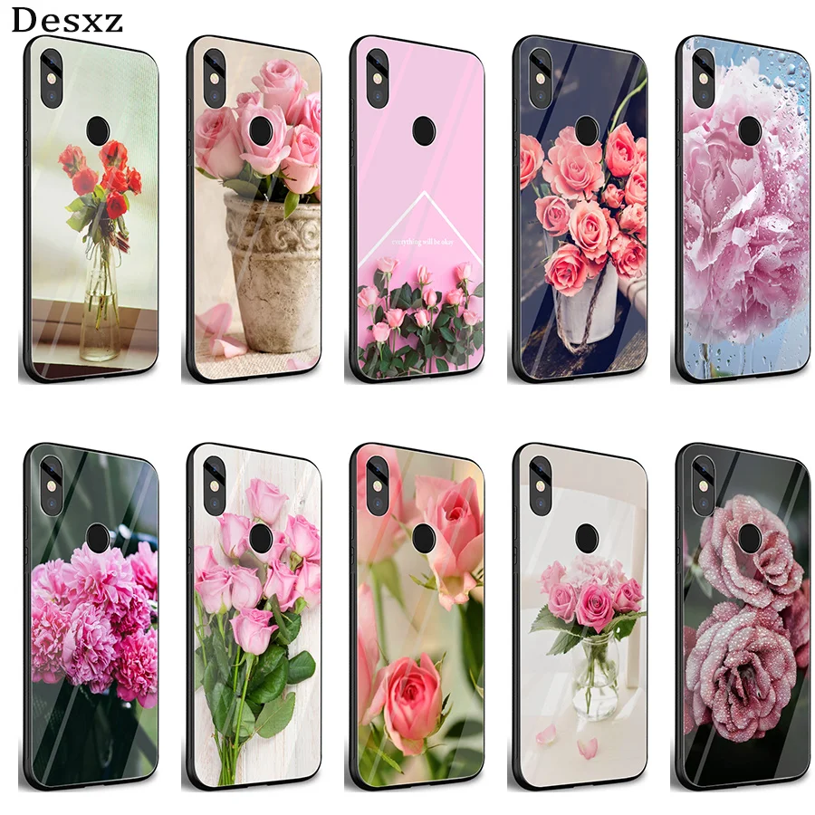GerleeK Glass TPU Flowers Rose Peony Case Cover for Xiaomi 8 Lite A1 9 pocophone F1 Redmi Note 5 6 7 Pro 6A 4X | Мобильные телефоны
