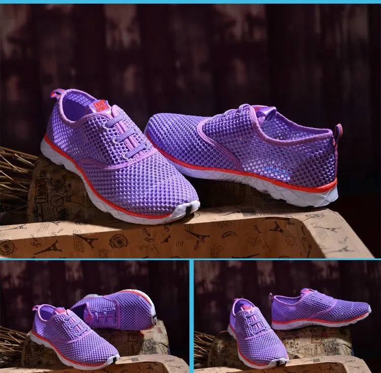 Для женщин дышащие кроссовки Большие размеры 36-47 Лето 2017 пляжные водонепроницаемая обувь сетчатая повседневная обувь спортивные