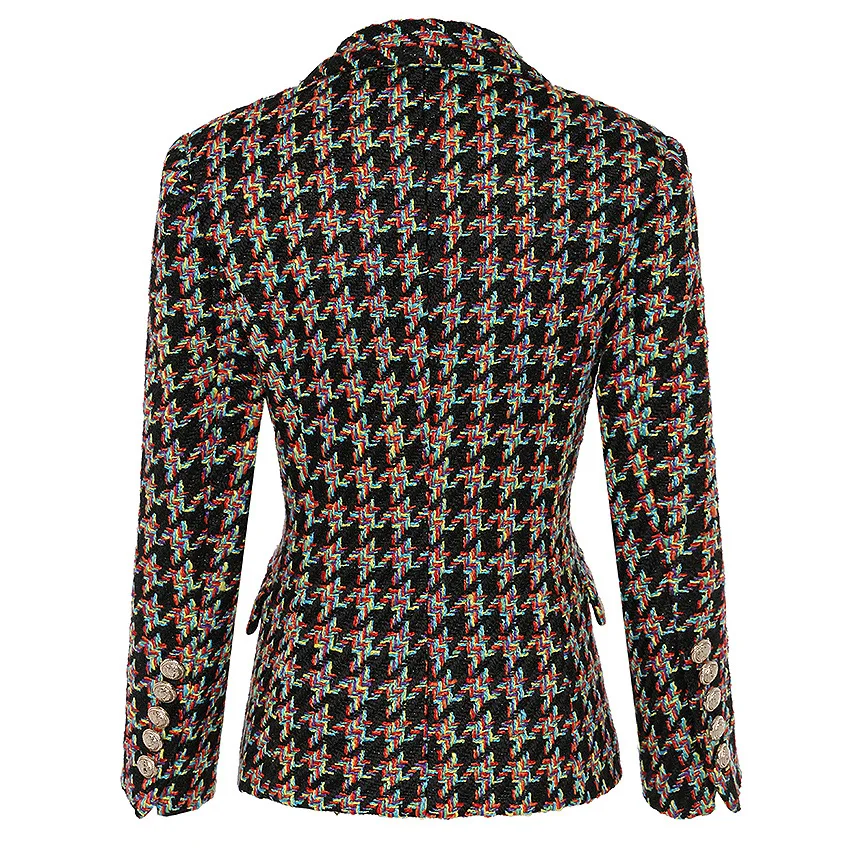 Tweed blazer woman spring autumn 2019 new office elegant Short Blazer Women Double Breasted plaid blazer Jacket ladies Overcoat