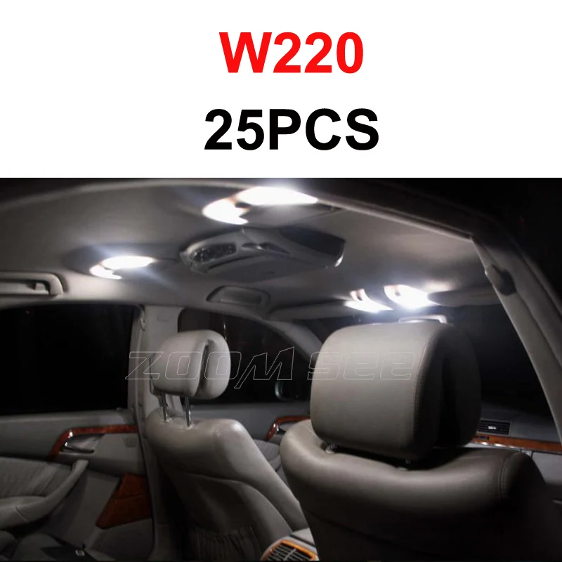 canbus белый светодиодный светильник без ошибок Внутренняя купольная карта потолочный светильник комплект для Mercedes Benz S class W140 W220 W221(1994-2013 - Испускаемый цвет: W220 (99-05) - 25PCS