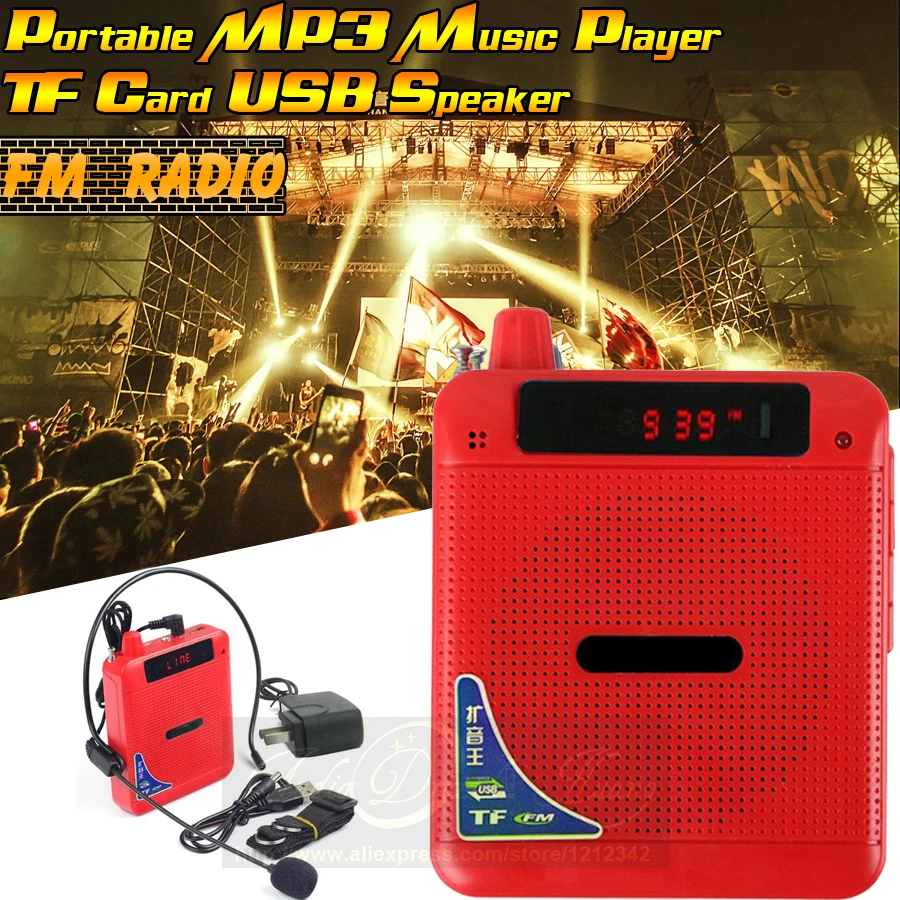 Free Shipping Portable FM Radio USB Loudspeaker With Microphone Voice Amplifier Megaphone Speaker For Tour Guide
