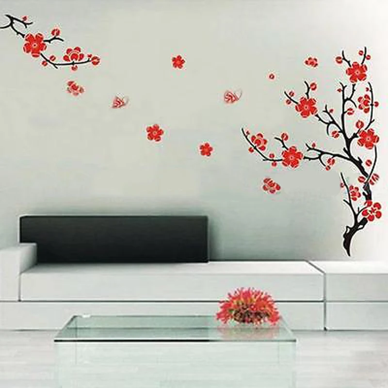 Removable Blossom Flower Butterfly Vinyl Art Decal Wall Home Sticker Room Decor Plum Wall Stickers Wandaufkleber