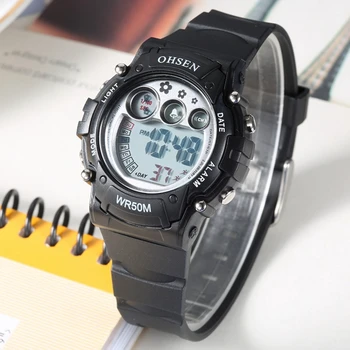 

New Arrival OHSEN Kids Boys Digital Watch LED Shock Watch Black Rubber Strap Fashion Child Waterproof Sports Wristwatch Relogio