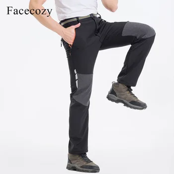 

Facecozy Men Outdoor Hiking Softshell Pants Night Reflective Autumn Winter Warm Fleece Windproof Fishing Climbing Sport Trousers
