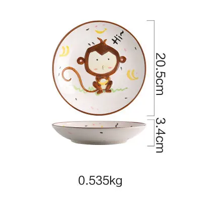 Cute Ceramica Plates Glazed Creative Hand Painted Bowl Spoon Set Breakfast Steak Children's Fruit Plate Animal Dish Cutlery - Цвет: I monkey dish