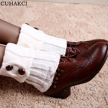 

Hot Women Winter leg warmers Crochet Socks women's boots Button Knit Boot Socks Toppers Cuffs Hosiery boot socks Buttoned Wool