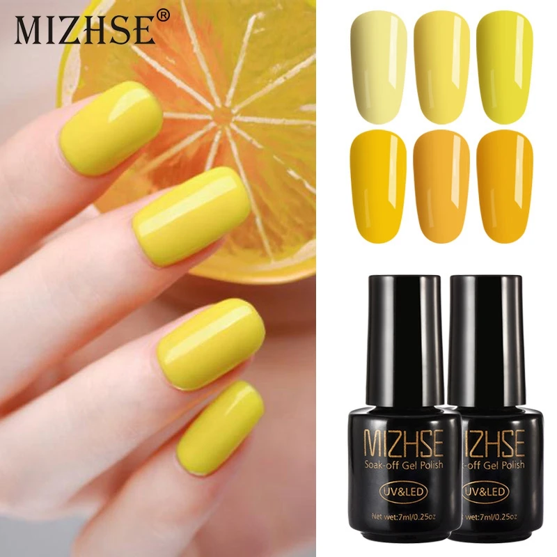 Download MIZHSE 7ML Nail Gel Polish UV LED Gel Nude Polish Soak off Pure Colors Yellow Color Series Nail ...