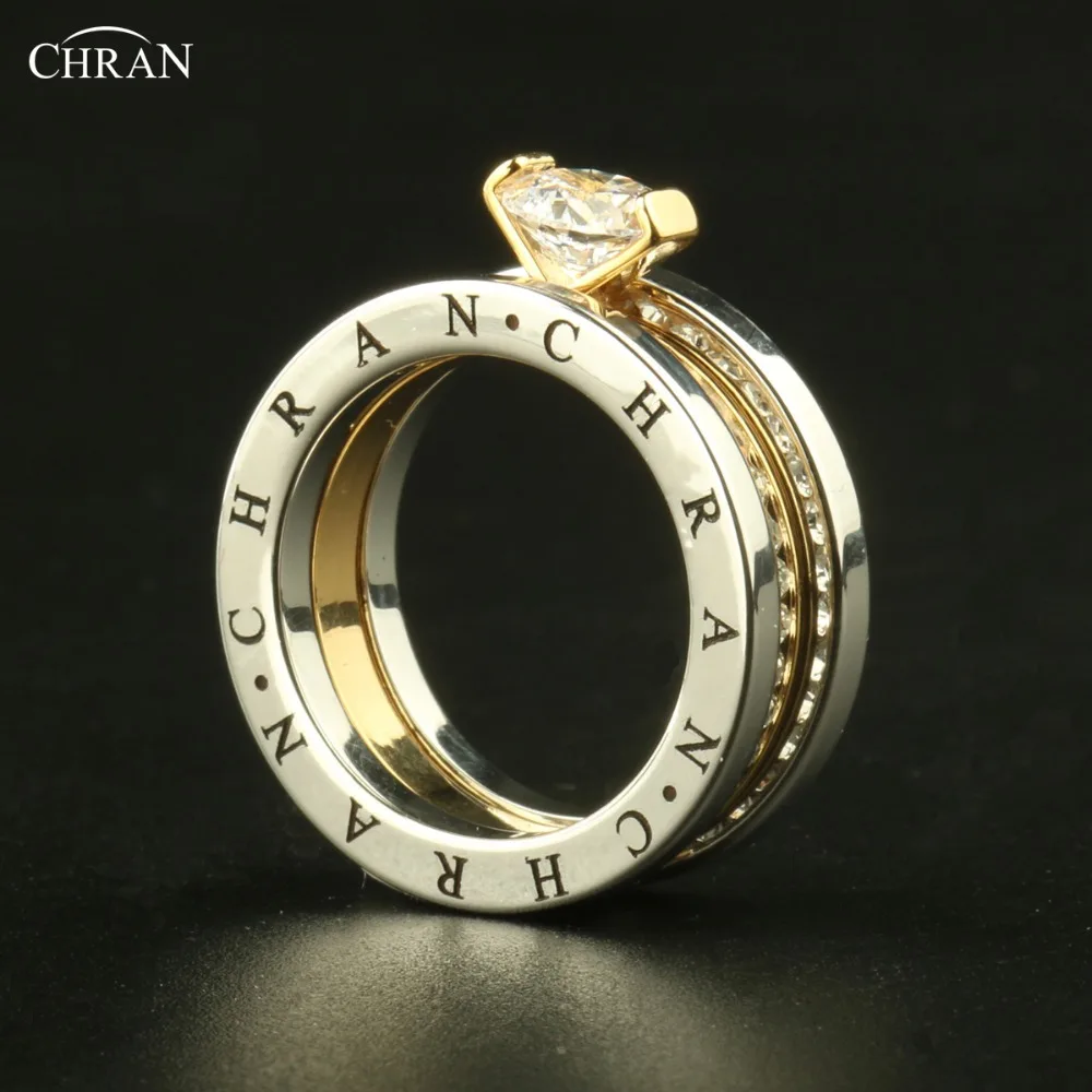 CHRAN Elegant Austrian Crystal Gold Color Brand Jewelry Wholesale Classical Pave Band Zircon Engagement Rings For Women - Image 6