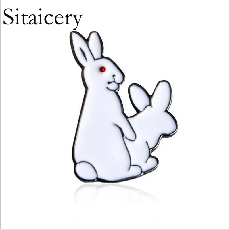 

Sitaicery Creative White Rabbits Brooches Animal Bunny Enamel Metal Pins For Women Coat Shirt Bag Jackets Collar Lapel Badge