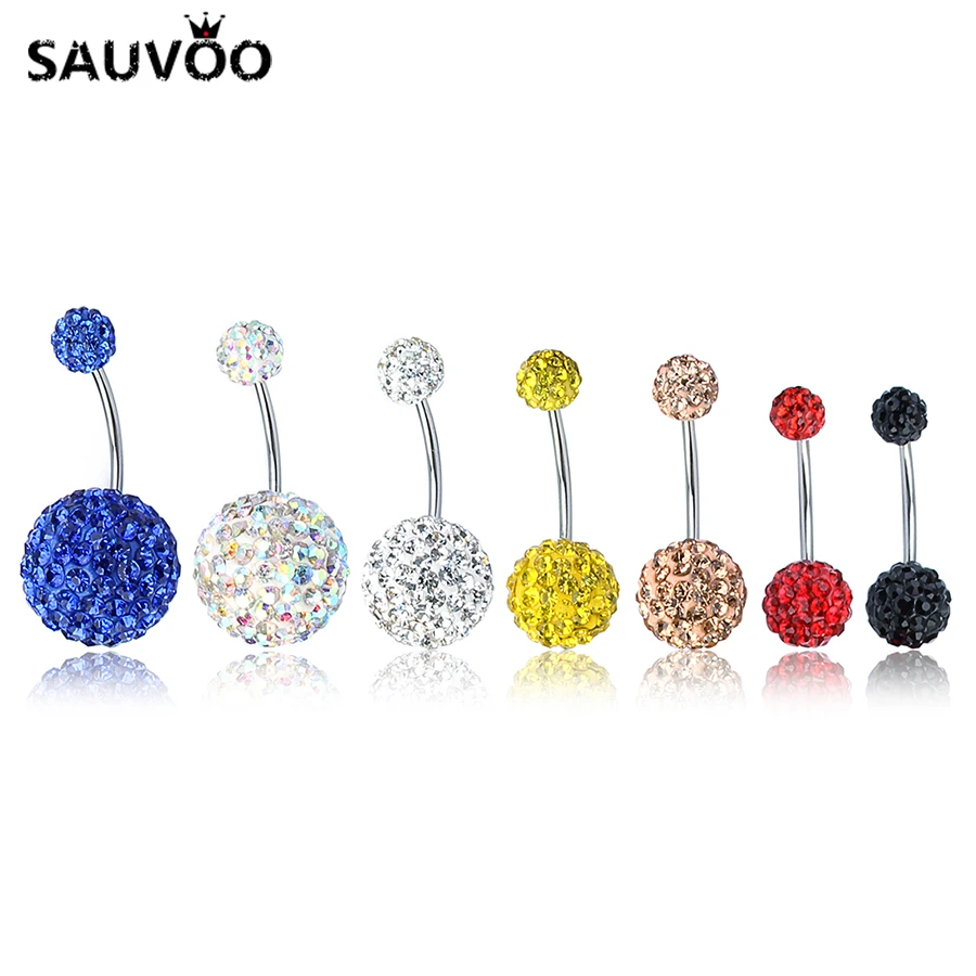 2018 Trendy Crystal Rhinestone Double Disco Ball Stainless Steel Navel Belly Button Ring Bell Piercing Body Jewelry | Украшения и