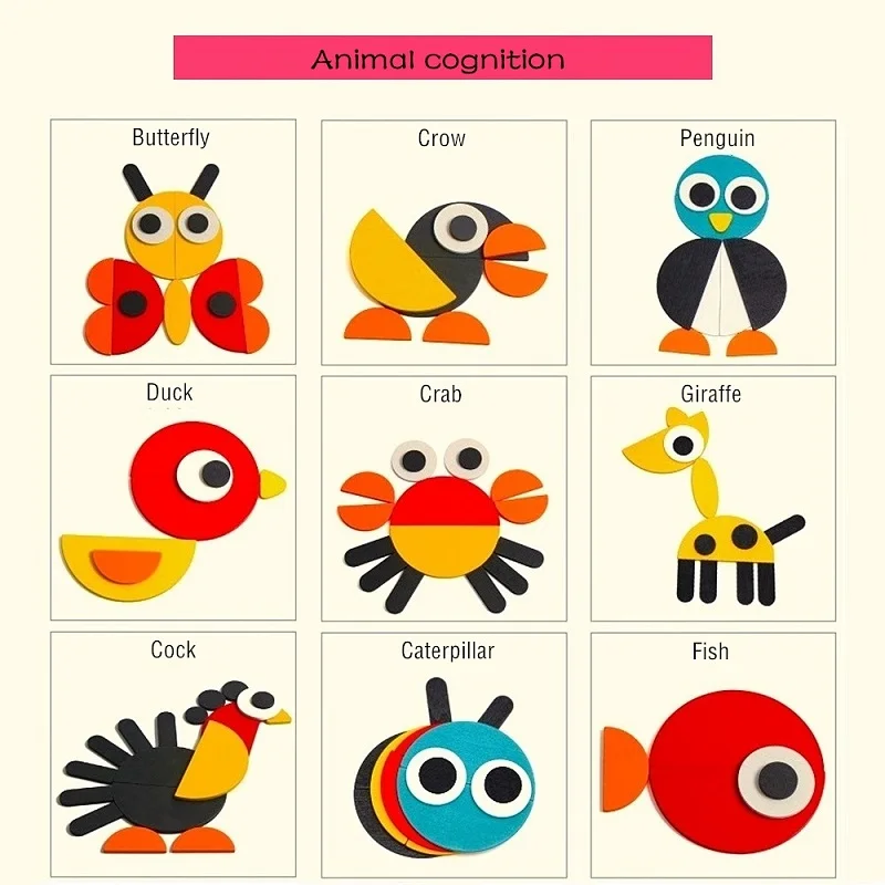 Wood Jigsaw Puzzle Cartoon Animals Tangram Educational Toy Geometric Wood Jigsaw Puzzle Cartoon Animals Tangram Educational Toy Geometric Shape Clever Board For Kids 3 Year Old Drop Shipping In Puzzles From Toys