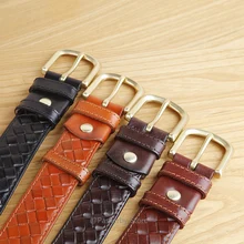 High Quality Top Layer Cow Leather Belt Handmade Men's Belt Cowskin Business Style Woven Pattern Casual Belts for Male