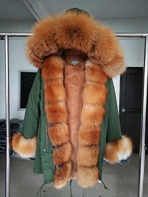 Furlove длинная армейская зеленая зимняя куртка пальто женская верхняя одежда теплая Толстая парка натуральный Лисий мех воротник пальто с капюшоном Украина - Цвет: C32 fox fur