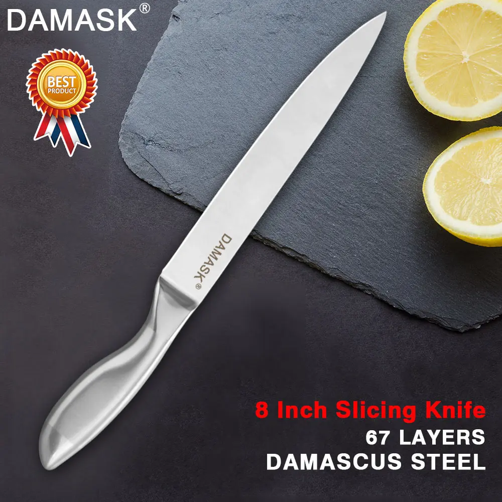 Дамасский набор ножей из нержавеющей стали, кухонный нож японского шеф-повара из нержавеющей стали с держателем для ножа, блочная ручка, нож для мяса - Цвет: Slicer