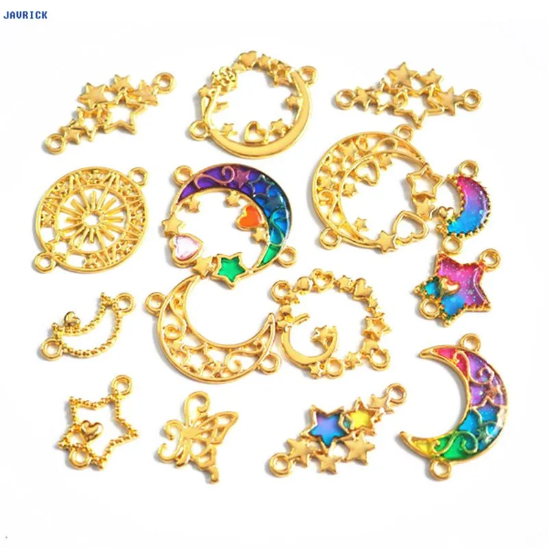 

JAVRICK 9Pcs Magic Moon Star Pendant Metal Frame Jewelry UV Resin Charms Bezel Setting Findings