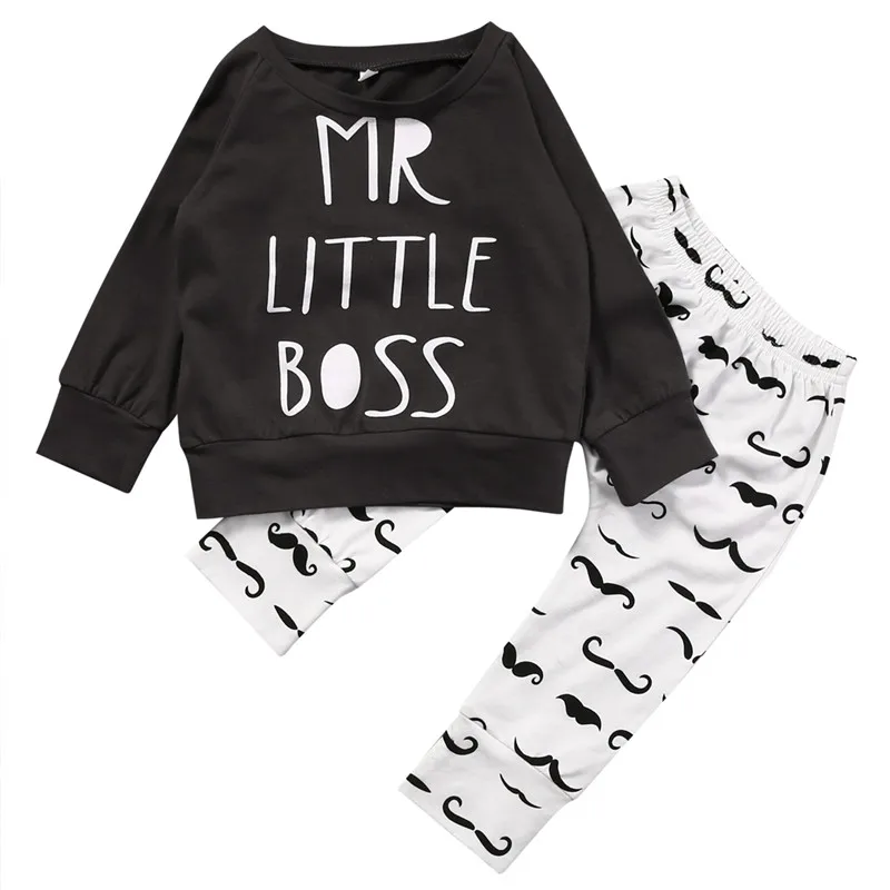 Emmababy 2017 Newborn Baby boy Clothes Set My Little Boss Long Sleeve Cotton T shirt +Pants 2PCS